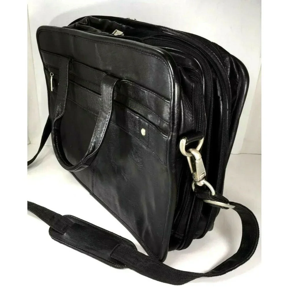 Frye Black Leather Multi Compartment Laptop Briefcase Bag